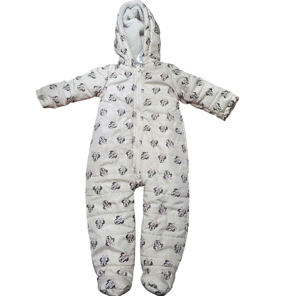 Disney Minnie Mouse Puffer Snowsuit with Hood Ears‎ Babay Winter Beige 24 Mo
